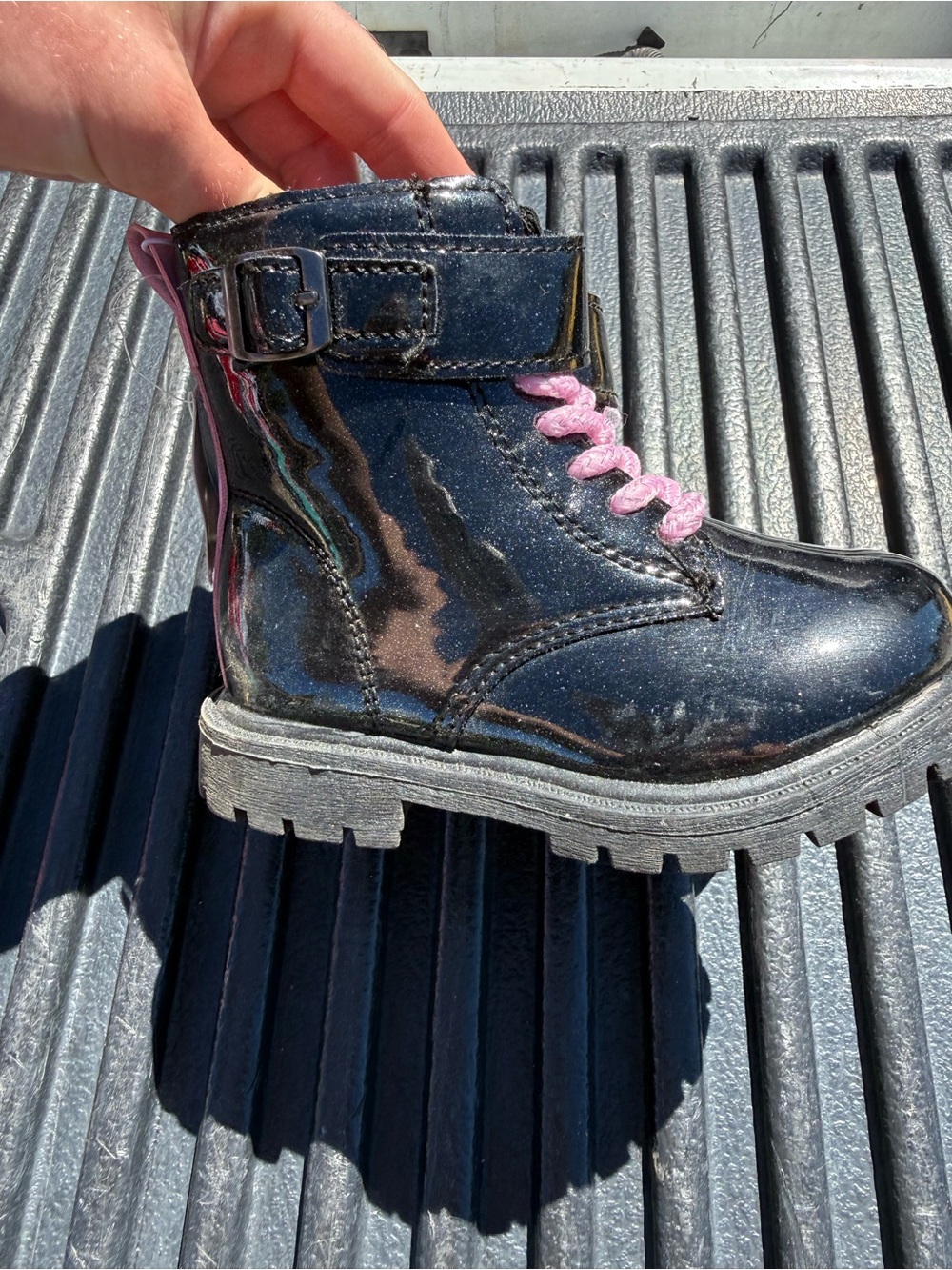 Carter's Black Sparkle Patent Ankle Boots with Pink Laces